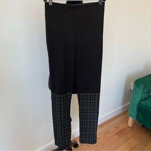 EQUESTRIAN Brand Milo Black Plaid Calf Pull On Rayon Stretch Pants 222 EUC Sz XS